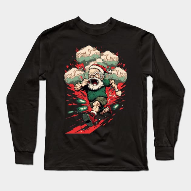 BADASS SANTA, Violent Night-inspired Christmas design Long Sleeve T-Shirt by Buff Geeks Art